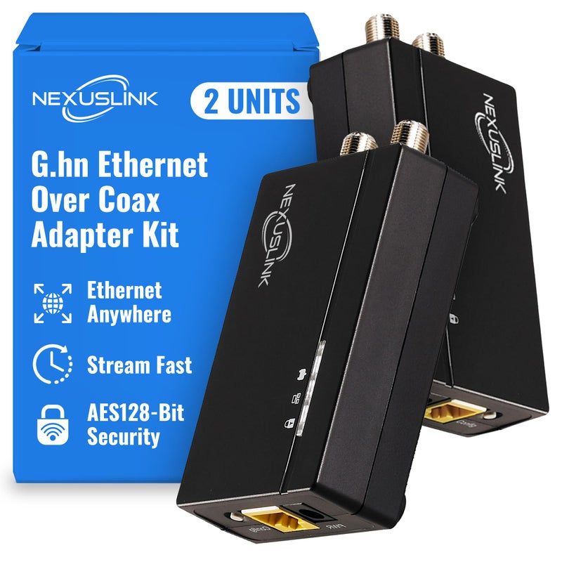 Nexuslink G.hn Ethernet Over Coax Adapter Kit - 1.2Gbps Network for Unused/Dark Coax - Secure Wired Connection for Gaming & Streaming - Easy Setup - Not for Cable TV/Internet - 2 Units (GCA-1200-KIT) - Image 1